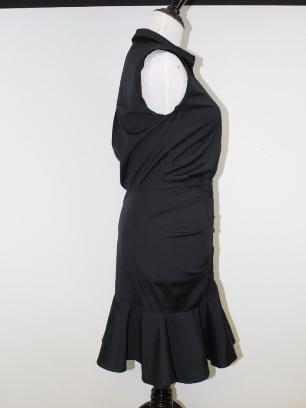 Veronica Beard Ruched Shirt Dress Black NWT Button Down Fitted Mini - Picture 5 of 12